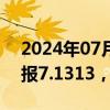 2024年07月15日快讯 人民币兑美元中间价报7.1313，上调2点