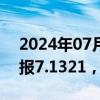 2024年07月25日快讯 人民币兑美元中间价报7.1321，上调37点