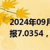 2024年09月26日快讯 人民币兑美元中间价报7.0354，下调152点